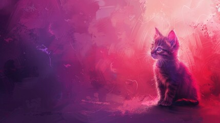 The background is completely mix Red and Purple with no texture and the baby cat sit donw in the right hand corner