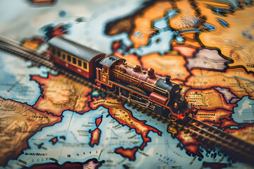 Obraz premium toy train over map, Generative AI
