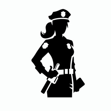 black silhouette policewoman holding baton clip art preview