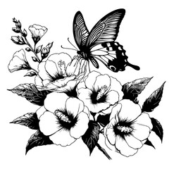 art logo design template beautiful hibicus flowers and butterflies