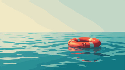Lifebuoy ring floating on water Vector illustration.