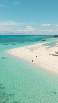 Aerial drone of beautiful tropical beach and blue sea. Bantayan island, Philippines.