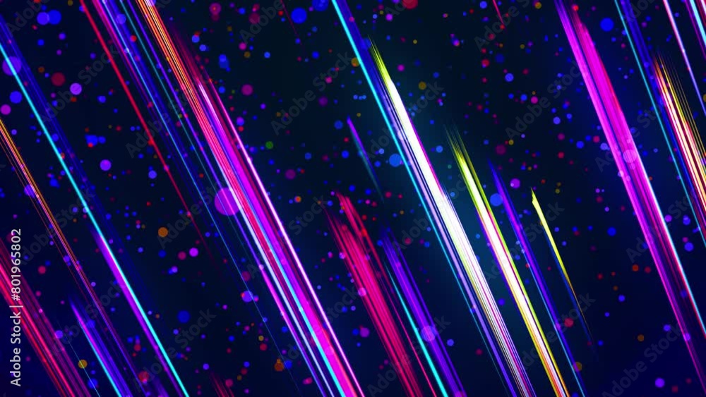 Poster light streaks or multicolor light trails. flow of lines form wall. 3d abstract bg with glow linear s