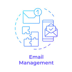 Obraz premium Email management blue gradient concept icon. CRM mobile app, software tool. Virtual assistant. Round shape line illustration. Abstract idea. Graphic design. Easy to use in infographic, presentation