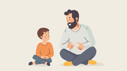 Little boy and his dad on light background Vector illustration