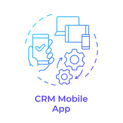 CRM mobile app blue gradient concept icon. Business manage, communication processes. Round shape line illustration. Abstract idea. Graphic design. Easy to use in infographic, presentation