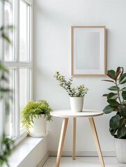 Frame mockup, simple and modern home interior design background, wall poster frame mockup, 3d render