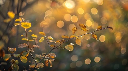 Warm Autumn Foliage in Soft Glowing Bokeh Nature Background