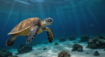 Obraz premium green sea turtle swimming