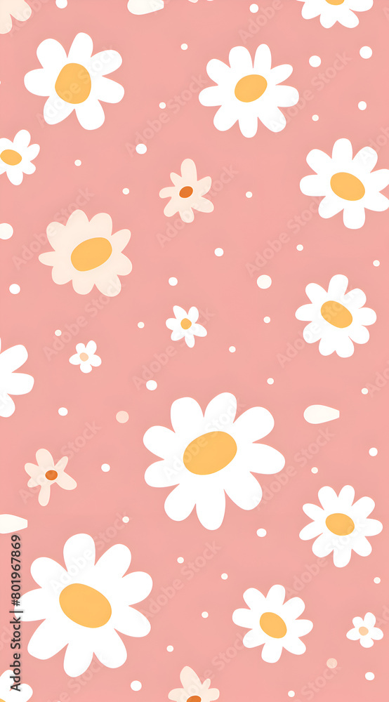 Poster a pink background with a floral pattern of white flowers. the flowers are scattered throughout the i
