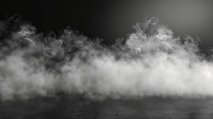 Fototapeta premium Smoke black ground fog cloud floor mist background steam dust dark white horror overlay. Ground smoke haze night black water atmosphere 3d magic spooky smog texture isolated transparent effect circle