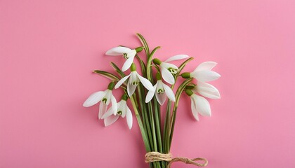 Fototapeta premium Simple Elegance: Snowdrops on Pink with Copy Space