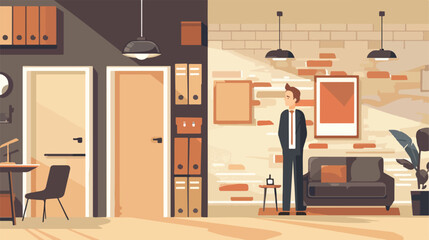 Little real estate agent key indoors Vector illustration