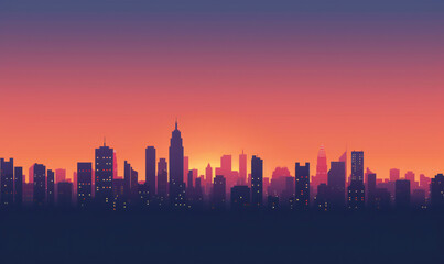 city skyline at sunset silhoette background