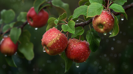 Apple tree branch after a rain