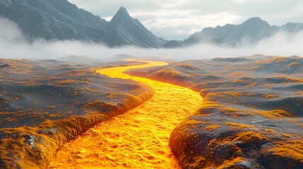 Captivating Dreamscape A Mystical Path Through a Surreal Golden Landscape