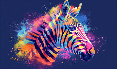 abstract illustration of a zebra in childish style, logo for t-shirt print