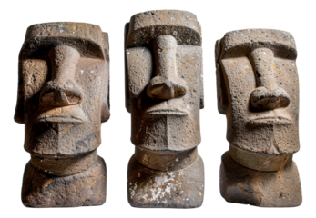 Multiple Moai statues, cut out - stock png.