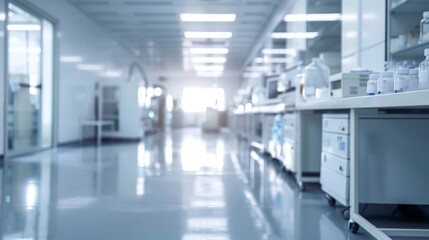 Modern Hospital Hallway with Bright Illumination and Clinical Atmosphere