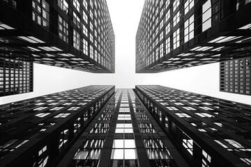Fototapeta premium background of city skyscrapers, in black color, with white background, low angle shot