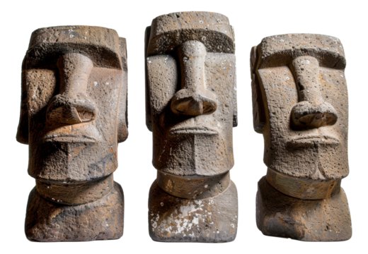 Multiple Moai statues, cut out - stock png.