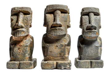 Multiple Moai statues, cut out - stock png.