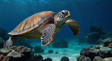 Obraz premium green sea turtle swimming