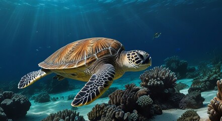 Fototapeta premium green sea turtle swimming