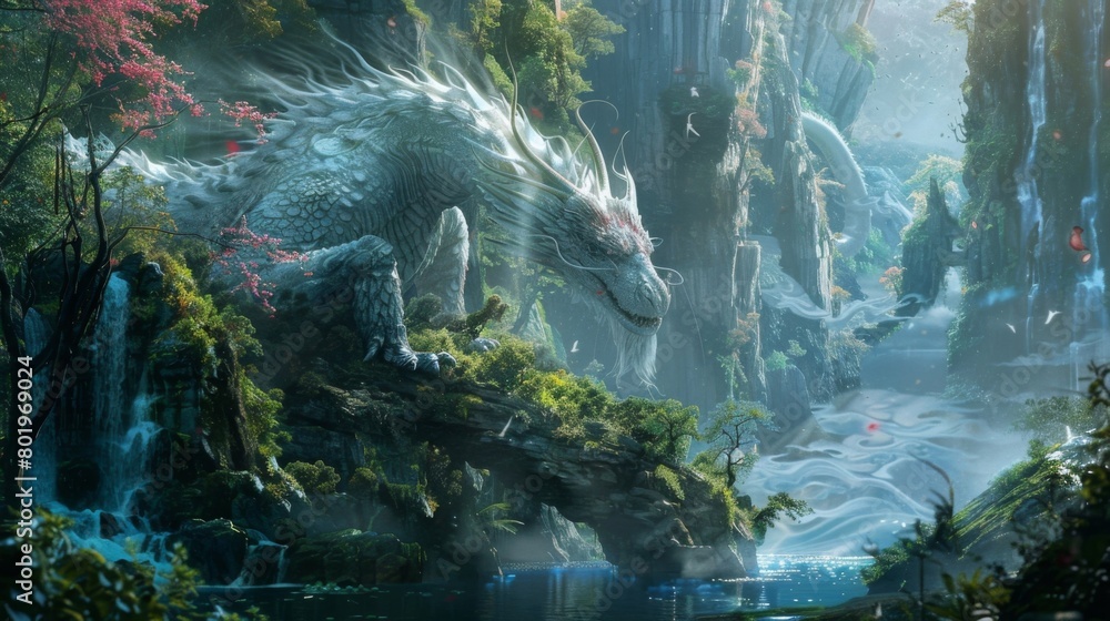 Poster deep within the heart of a mystical land lies a hidden spring guarded by a wise and ancient dragon. 
