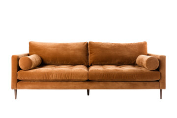 Fototapeta premium Elegant Brown Couch Perched on White Canvas. On a White or Clear Surface PNG Transparent Background.