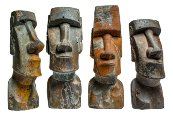 Multiple Moai statues, cut out - stock png.
