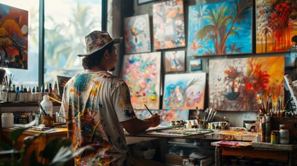 A Costa Rican artist at work in their studio.