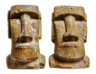 Close-up of two Moai, cut out - stock png.