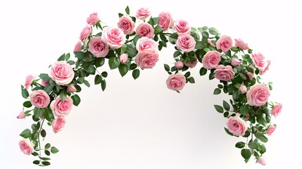 3D illustration of a solitary pink rose arch viewed from the front and set against a white backdrop.