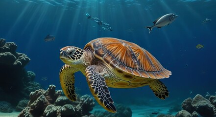 Obraz premium green sea turtle swimming