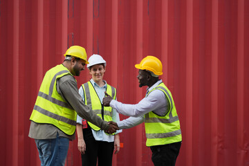 Foreman control loading containers box from cargo freight ship for import export, Foreman control industrial container cargo freight ship, Business logistic concept, Import and export concept