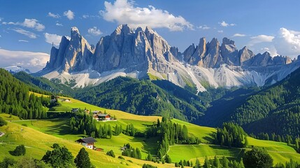 Obraz premium The peaks of the Geisler Group in the Dolomites of Italy.