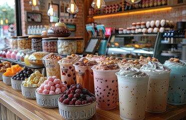Enjoy a cozy milk tea shop ambiance with an array of milk teas and delectable desserts