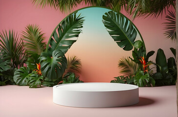 3d podium with tropical background