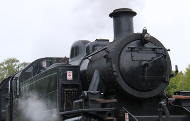 The Front of a Powerful Vintage Steam Train Locomotive.