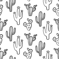 Cactus Seamless Pattern Cacti Doodle Background