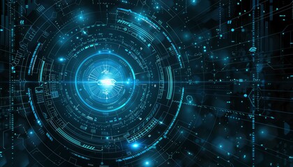  technological interface with circular patterns and digital noise.