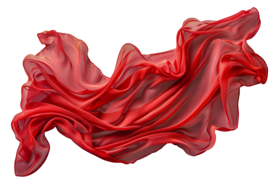Red gradient fabric flowing texture, cut out - stock png.
