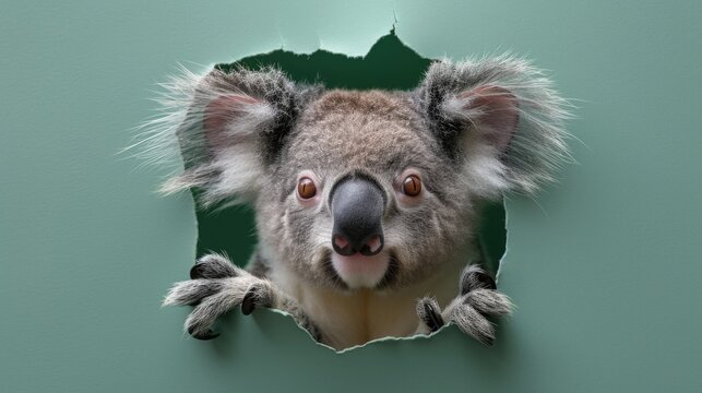 Fun coala peeking out of hole. Banner with copy space.