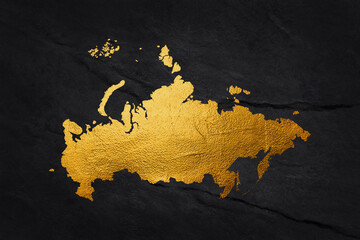 Russia Map Golden metal Color Height map Background 3d illustration.