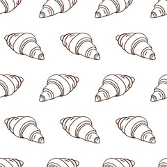 French Croissant Doodles Bakery Seamless Pattern