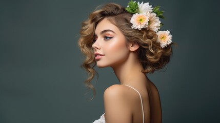 Naklejka premium Woman adorned with flower in her hair