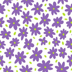 Purple Ditsy Hand Drawn Flowers Seamless Pattern