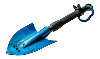 Tactical blue survival shovel, cut out - stock png.