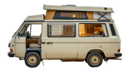 Classic beige camper van, cut out - stock png.